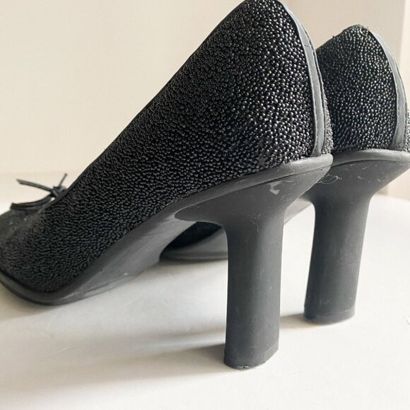 Vintage Y2k Barneys New York Co-op Beaded Black Square Toe Heels 9 Wide - Picture 8 of 11